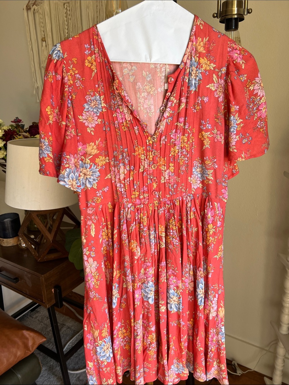 Spell Coral-Meadowland Flutter-Sleeve Mini Dress-Poppy